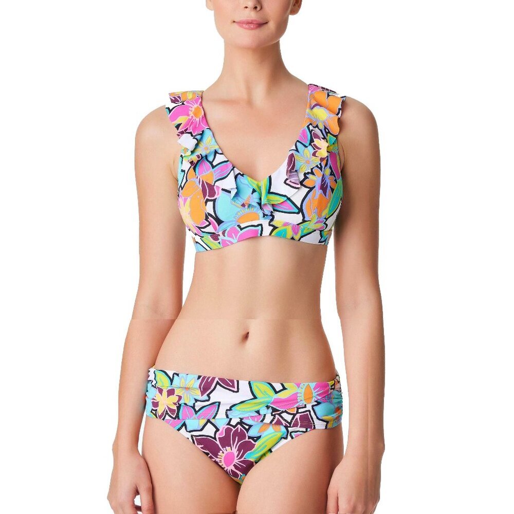 NWT Bleu Rod Beattie Color Crush Ruffled D Cup Bikini Top & Sarong Bottom Set